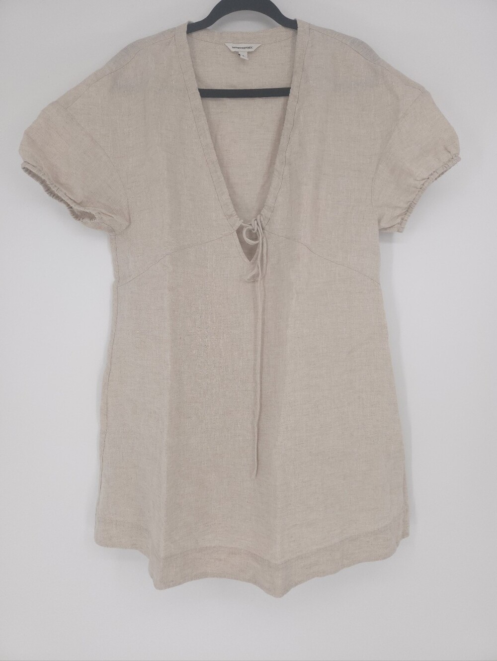 NWT Banana Republic Linen Tie Front Mini Dress Natural Beige SMALL